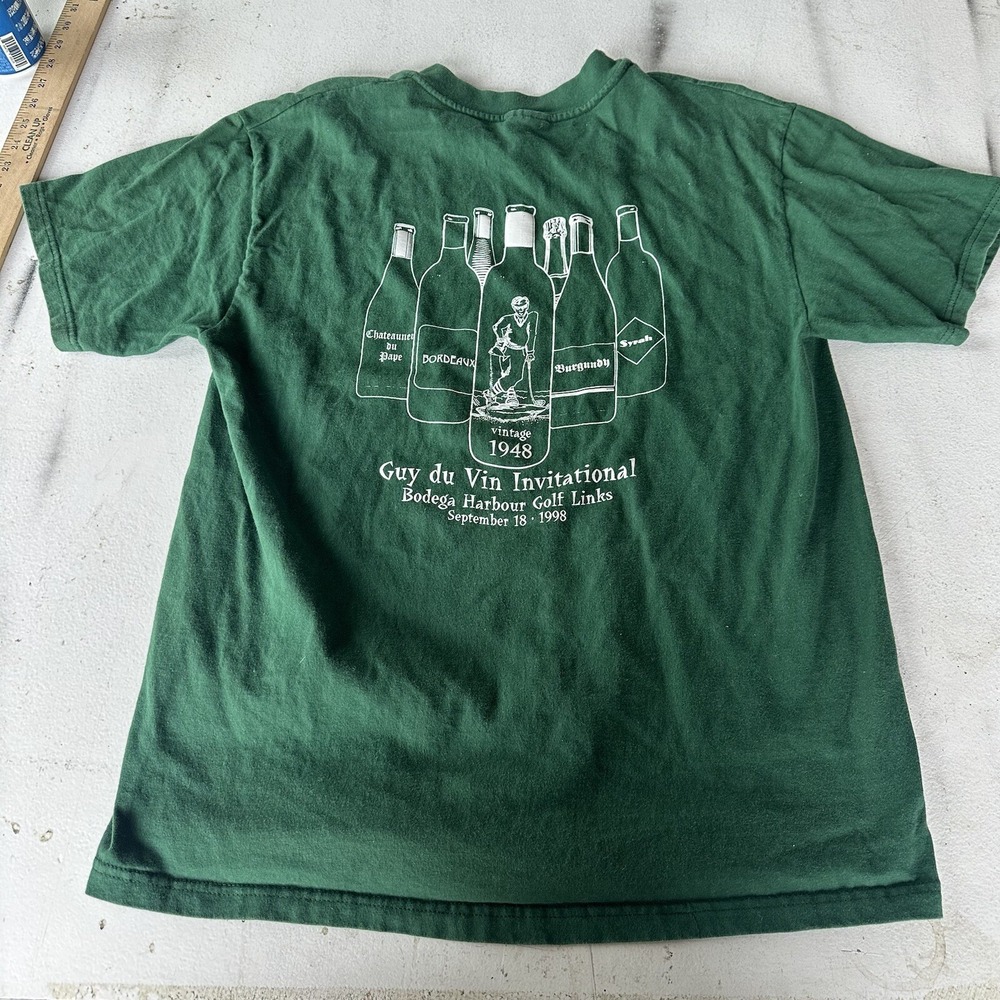 Vintage Guy Du Vin Wine Shirt‎ Adult Large Green Double Stitch Mens 1998